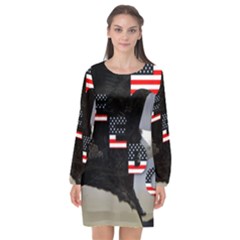 Freedom Patriotic American Usa Long Sleeve Chiffon Shift Dress  by Ravend