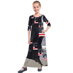 Freedom Patriotic American Usa Kids  Quarter Sleeve Maxi Dress by Ravend