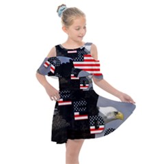 Freedom Patriotic American Usa Kids  Shoulder Cutout Chiffon Dress by Ravend