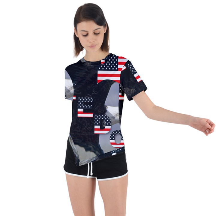 Freedom Patriotic American Usa Asymmetrical Short Sleeve Sports Tee