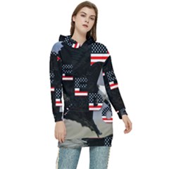 Freedom Patriotic American Usa Women s Long Oversized Pullover Hoodie by Ravend