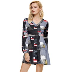 Freedom Patriotic American Usa Tiered Long Sleeve Mini Dress by Ravend