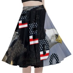 Freedom Patriotic American Usa A-line Full Circle Midi Skirt With Pocket