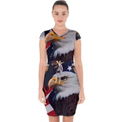 Fourth Of July Independence Day Usa American Pride Capsleeve Drawstring Dress  by Ravend