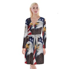 Fourth Of July Independence Day Usa American Pride Long Sleeve Velvet Front Wrap Dress by Ravend