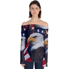 Fourth Of July Independence Day Usa American Pride Off Shoulder Long Sleeve Top by Ravend