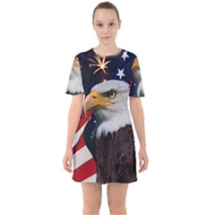 Fourth Of July Independence Day Usa American Pride Sixties Short Sleeve Mini Dress by Ravend