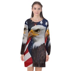 Fourth Of July Independence Day Usa American Pride Long Sleeve Chiffon Shift Dress  by Ravend