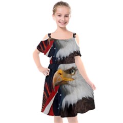 Fourth Of July Independence Day Usa American Pride Kids  Cut Out Shoulders Chiffon Dress by Ravend