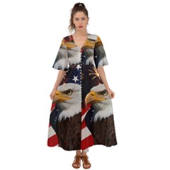 Fourth Of July Independence Day Usa American Pride Kimono Sleeve Boho Dress by Ravend