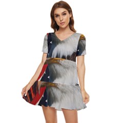 Fourth Of July Independence Day Usa American Pride Tiered Short Sleeve Babydoll Dress by Ravend