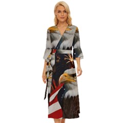 Fourth Of July Independence Day Usa American Pride Midsummer Wrap Dress by Ravend