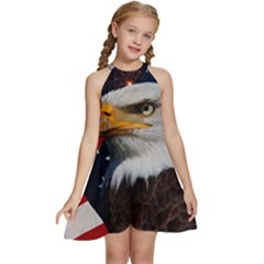 Fourth Of July Independence Day Usa American Pride Kids  Halter Collar Waist Tie Chiffon Dress by Ravend