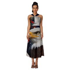 Fourth Of July Independence Day Usa American Pride Sleeveless Cross Front Cocktail Midi Chiffon Dress by Ravend