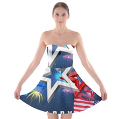 4th Of July Happy Usa Independence Day Strapless Bra Top Dress by Ravend