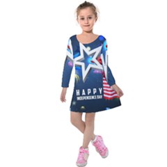 4th Of July Happy Usa Independence Day Kids  Long Sleeve Velvet Dress by Ravend