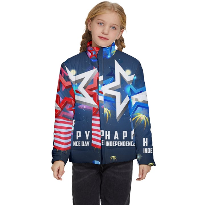 4th Of July Happy Usa Independence Day Kids  Puffer Bubble Jacket Coat