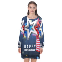 4th Of July Happy Usa Independence Day Long Sleeve Chiffon Shift Dress  by Ravend