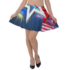 4th Of July Happy Usa Independence Day Velvet Skater Skirt by Ravend