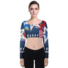 4th Of July Happy Usa Independence Day Velvet Long Sleeve Crop Top by Ravend