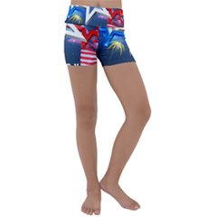 4th Of July Happy Usa Independence Day Kids  Lightweight Velour Yoga Shorts by Ravend