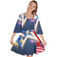 4th Of July Happy Usa Independence Day Velour Kimono Dress by Ravend