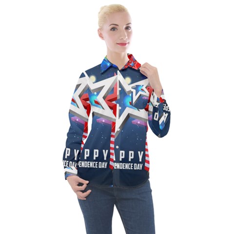 4th Of July Happy Usa Independence Day Women s Long Sleeve Pocket Shirt by Ravend