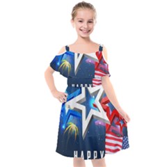 4th Of July Happy Usa Independence Day Kids  Cut Out Shoulders Chiffon Dress by Ravend