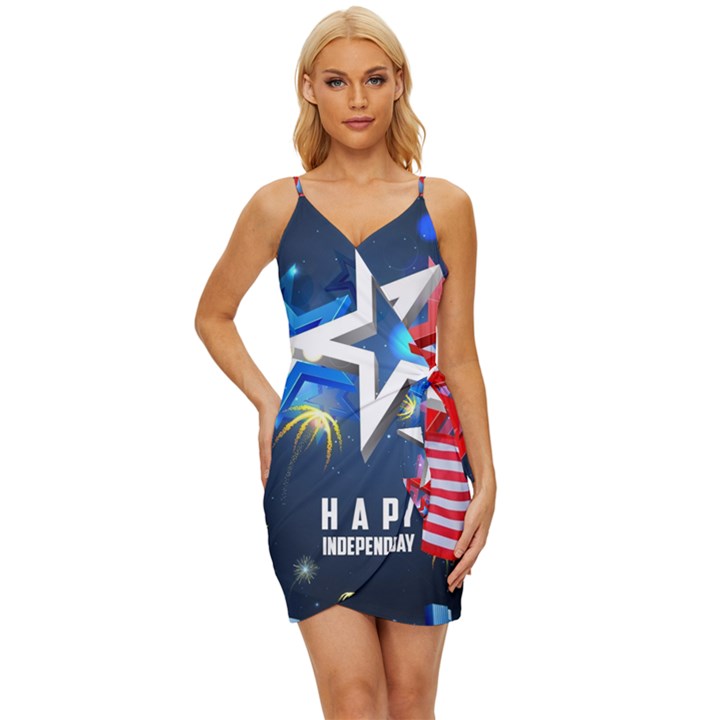 4th Of July Happy Usa Independence Day Wrap Tie Front Dress