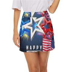 4th Of July Happy Usa Independence Day Mini Front Wrap Skirt by Ravend