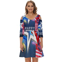 4th Of July Happy Usa Independence Day Shoulder Cut Out Zip Up Dress by Ravend