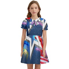 4th Of July Happy Usa Independence Day Kids  Bow Tie Puff Sleeve Dress by Ravend