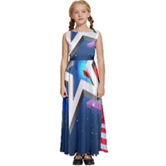 4th Of July Happy Usa Independence Day Kids  Satin Sleeveless Maxi Dress by Ravend