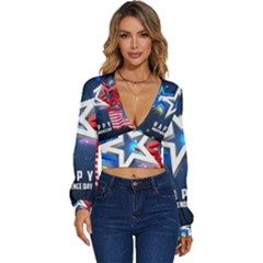 4th Of July Happy Usa Independence Day Long Sleeve Deep-v Velour Top by Ravend