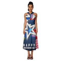 4th Of July Happy Usa Independence Day Sleeveless Cross Front Cocktail Midi Chiffon Dress by Ravend