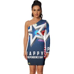 4th Of July Happy Usa Independence Day Long Sleeve One Shoulder Mini Dress by Ravend