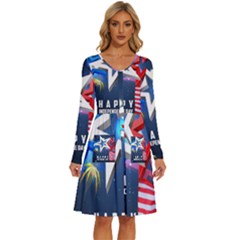 4th Of July Happy Usa Independence Day Long Sleeve Dress With Pocket by Ravend