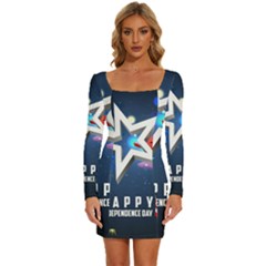 4th Of July Happy Usa Independence Day Long Sleeve Square Neck Bodycon Velvet Dress by Ravend