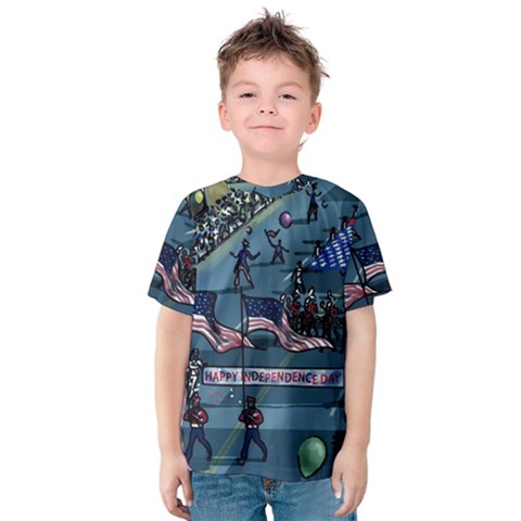 July 4th Parade Independence Day Kids  Cotton Tee by Ravend