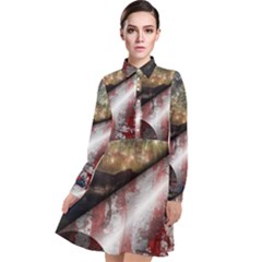 Independence Day Background Abstract Grunge American Flag Long Sleeve Chiffon Shirt Dress by Ravend