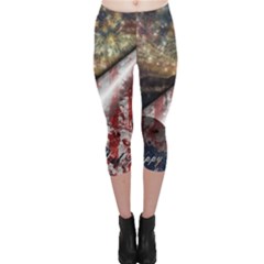 Independence Day Background Abstract Grunge American Flag Capri Leggings  by Ravend