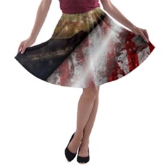 Independence Day Background Abstract Grunge American Flag A-line Skater Skirt by Ravend