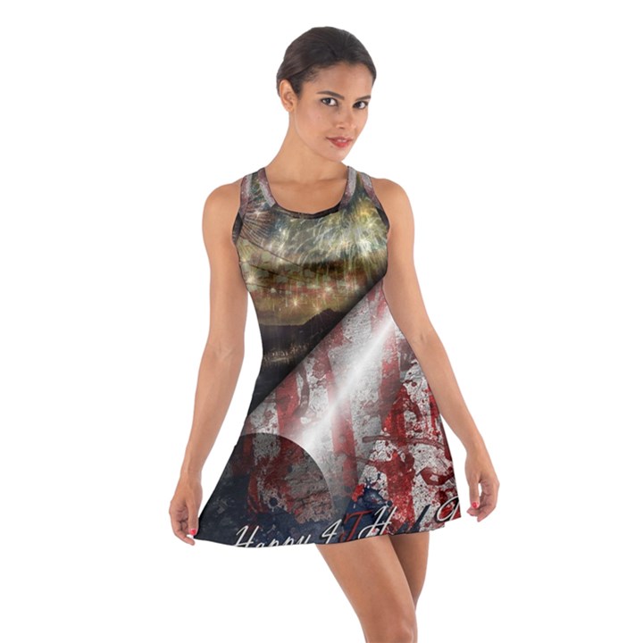 Independence Day Background Abstract Grunge American Flag Cotton Racerback Dress