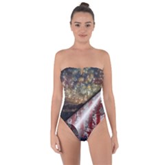 Independence Day Background Abstract Grunge American Flag Tie Back One Piece Swimsuit by Ravend