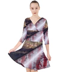 Independence Day Background Abstract Grunge American Flag Quarter Sleeve Front Wrap Dress by Ravend