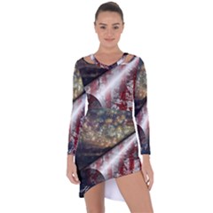 Independence Day Background Abstract Grunge American Flag Asymmetric Cut-out Shift Dress by Ravend