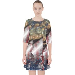 Independence Day Background Abstract Grunge American Flag Quarter Sleeve Pocket Dress by Ravend