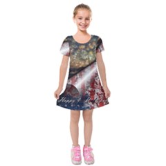 Independence Day Background Abstract Grunge American Flag Kids  Short Sleeve Velvet Dress by Ravend