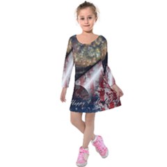 Independence Day Background Abstract Grunge American Flag Kids  Long Sleeve Velvet Dress by Ravend