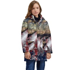 Independence Day Background Abstract Grunge American Flag Kids  Hooded Longline Puffer Jacket by Ravend